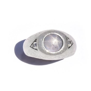 Vintage Light Blue Star Sapphire 14K White Gold Ring with Diamonds, Mens White Gold Ring with Sapphire and Diamond, Size 5 