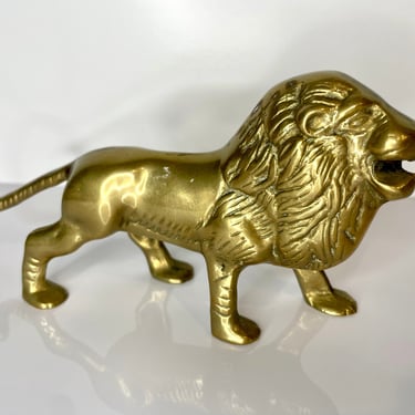 Vintage Brass Lion Figurine | Mid Century Modern Paper Weight Figurine, Brass Figurine 