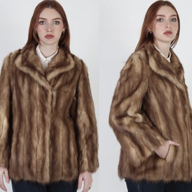 60s Stone Marten Real Fur Jacket, Vintage Shaggy 1960's Mink Womens Winter Coat 