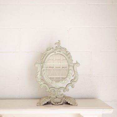1940s french white cast iron psycheé vanity mirror