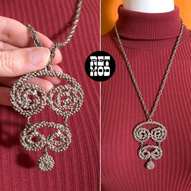 Gorgeous Vintage 70s Silver Curls Articulated Pendant Necklace 