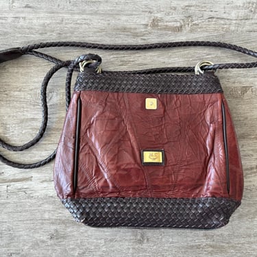 Vintage MC Leather Shoulder Bag Purse Woven Bordeaux Brown Western Pilgrim 