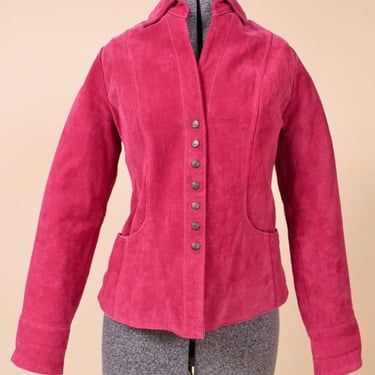 Pink Button-Up Leather Jacket, M