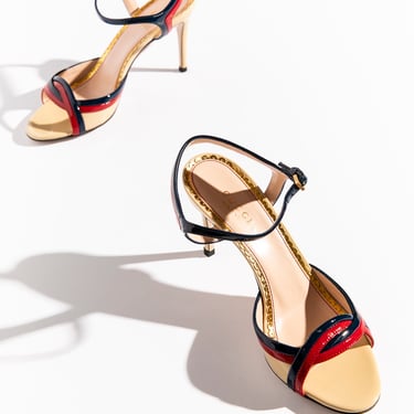 GUCCI Cream Red &amp; Blue Leather Heeled Sandals (Sz. 36)