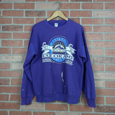 Vintage 90s Distressed MLB Colorado Rockies Baseball ORIGINAL Crewneck Sweatshirt - Large 