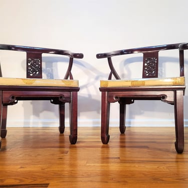 Vintage Hollywood Regency Chinoiserie Pair of Lounge Chairs 