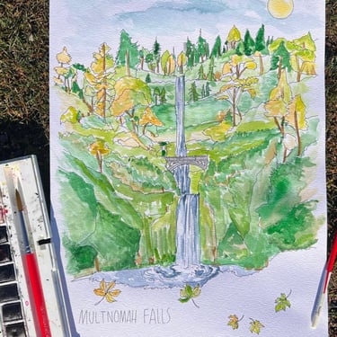 Hood River, Oregon • Watercolor Multnomah Falls at Tokki Art Supply- April 2, 2024