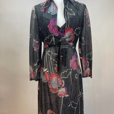 1970s Saks Fifth Avenue Iridescent Halter Dress with Jacket 