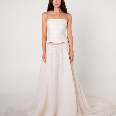 White Silk Embellished Drawstring Ballgown Skirt