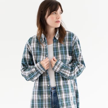 Vintage Blue Green Plaid Button Down Shirt | Unisex Lord Taylor Cotton Made in USA Studio Workwear | M | 