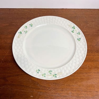 Vintage Belleek Porcelain Shamrock Dinner Plate 7th Gold Brown Marking Ireland 