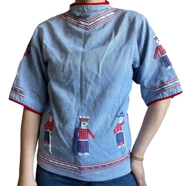 Vintage The Ranch Boutique Handwoven In Guatemala Denim Embroidered Boho Tunic S 