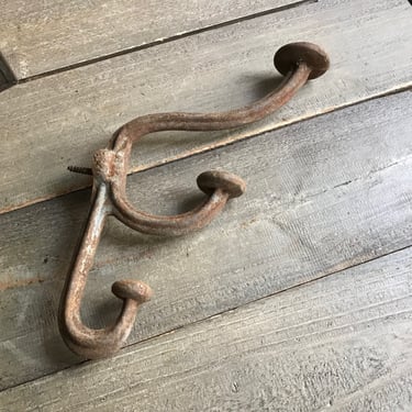 French Cast Iron Hook, 3 Part, Coat Hook, Garden, Patio, Rustic French Farmhouse, 