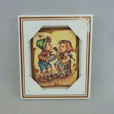 Vintage Hummel Children Plaque - New in Package - Boy Playing Accordion Girl Playing Mandolin - Small Wooden Plaque - Classic Decor Wall Art 