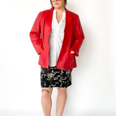 1990s Red Leather Blazer Jacket, sz. 2XL