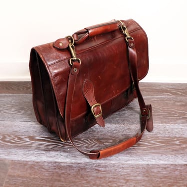 Italian Leather Carry On Laptop Suit Case Bag Overnight Travel Bag Luggage Hides In Shape Brown Vintage Crossbody BRIEFCASE Italy 