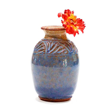 VINTAGE: Signed Glazed Pottery Vase - Identifying Mark  - Studio Pottery - Blue Vase - SKU -24-B-00015193 