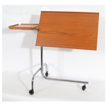 Danish Teak Adjustable Rolling Table Computer Table 