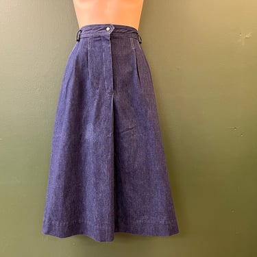 1970s denim skirt blue jean a-line medium 