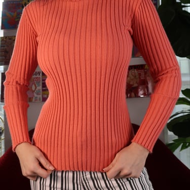 Vintage 70s Peach Ribbed Turtle Neck Long sleeve