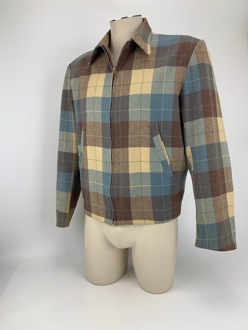 Vintage 40s Merrill Woolens Shadow Plaid Wool Western Jacket