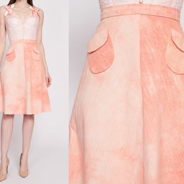 70s Peach Pink Tie Dye Skirt Extra Small, 24" | Vintage Boho High Waisted A Line Pocket Skirt 