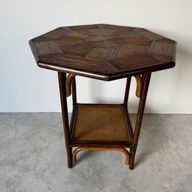 Vintage Coastal Octagon  Rattan  Side Table 