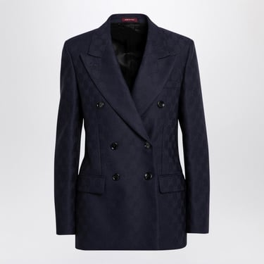 Gucci Blue Wool Jacket With Gg Pattern Women