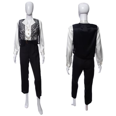 1980's Joan Walters White and Black Long Sleeve Three Piece Jumpsuit Size S