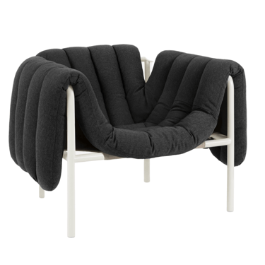 puffy lounge chair in cream powder coated steel
