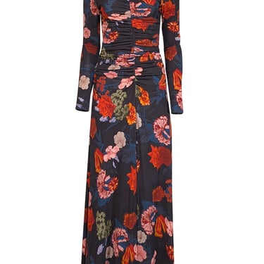 Cara Cara - Washed Black w/ Orange Floral Print Slinky Jersey Dress Sz M