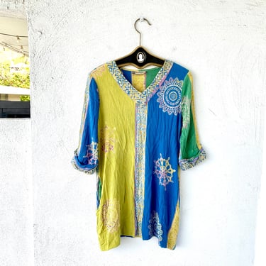 Vintage 90s Boho Wrinkled Gauze Short Dress Hippie Tunic 