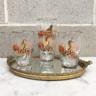 Vintage Glasses Set Retro 1960s Libbey Glassware + Mid Century Modern + Golden Fruit + Set of 4 + Water Glasses + MCM + Drinkware + Kitchen 