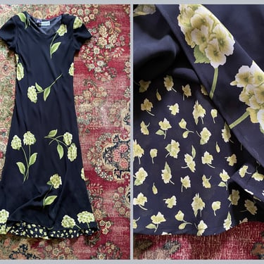 Vintage ‘90s floral print maxi dress | hydrangea flowers, sheer with peekaboo hem, S/M by HouseofCLOVESS
