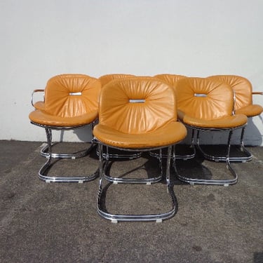 Set of 8 Italian Mid Century Steel Sabrina Chairs by Gastone Rinaldi for Rima Armchairs Chrome Mid Century Dining Vintage Seating 