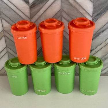 Vintage Tupperware Spice Containers, Orange, Green, Retro Salt Pepper, Shakers, Spice Contaner, Flip Top Lid, Great for Camping, Traveling 