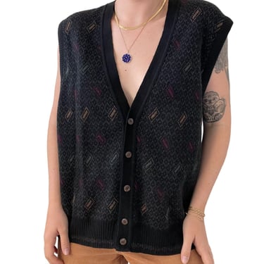 Vintage Unisex Wool Blend Geometric Preppy Oversized Dark Academia Sweater Vest 