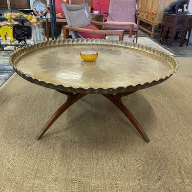 Moroccan Brass Tray & Wood Spider Base