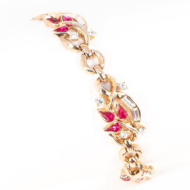 Trifari Red Rhinestone Floral Bracelet