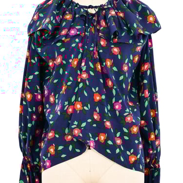 1970s Yves Saint Laurent Silk Floral Print Blouse