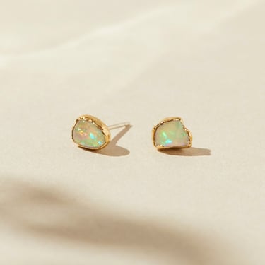 raw opal earrings, natural australian opal jewelry, opal gemstone studs, natural crystal earrings, october birthstone earrings, real opal 