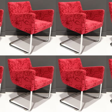 Harvey Probber Style Cantilevered Dining Chair in Red Velvet