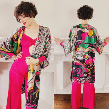 Colorful Silk Print Duster - Psychedelic Robe by Christian Fischbacher  Christian Fischbacher - One Size 