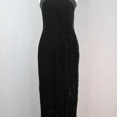 1980s 1990s Rimini - Black Velvet Evening Gown - Halter Dress - Black Tie, Formal - Cocktail Dress 