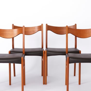 4 Arne Wahl Iversen Mid century teak dining chairs Glyngøre stolefabrik, model GS61 