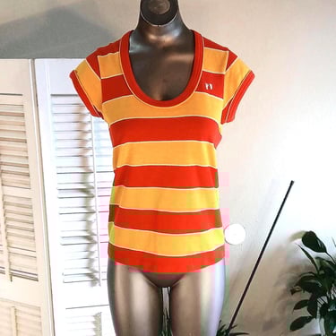 Wow. 60s/70s Vintage Hang Ten T Shirt / Striped Yellow/Red / S /So Mod ! / Rare 