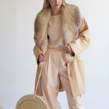 Vintage apricot cream fox fur leather coat / sz M 