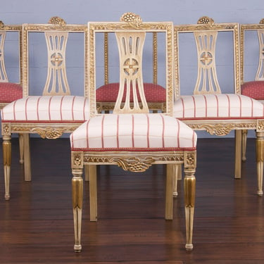Antique Swedish Gustavian Style Lindome Painted Dining Chairs - Set of 6 