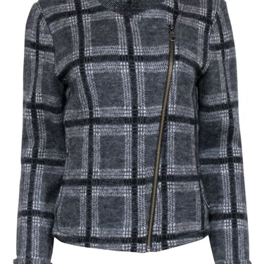 Joie - Grey Plaid Print Knit Jacket Sz L