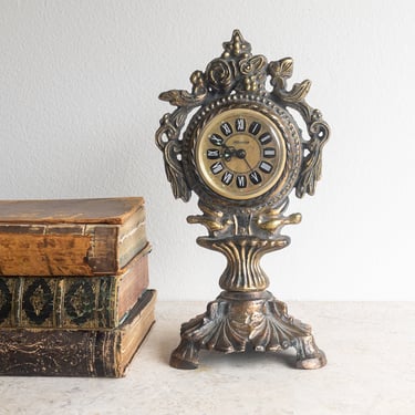 Vintage Blessing Clock Cast Iron Made in West Germany 1940s Table Clock Ornate Bronze WWII Era Mid Century European German Clock 